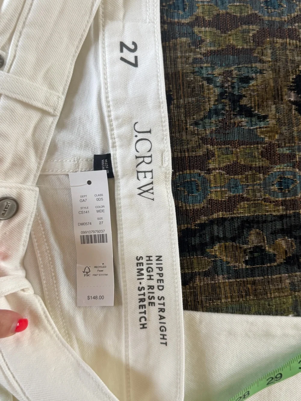 NWT J.Crew Nipped Straight High Rise Semi Stretch White Jeans 27 $148